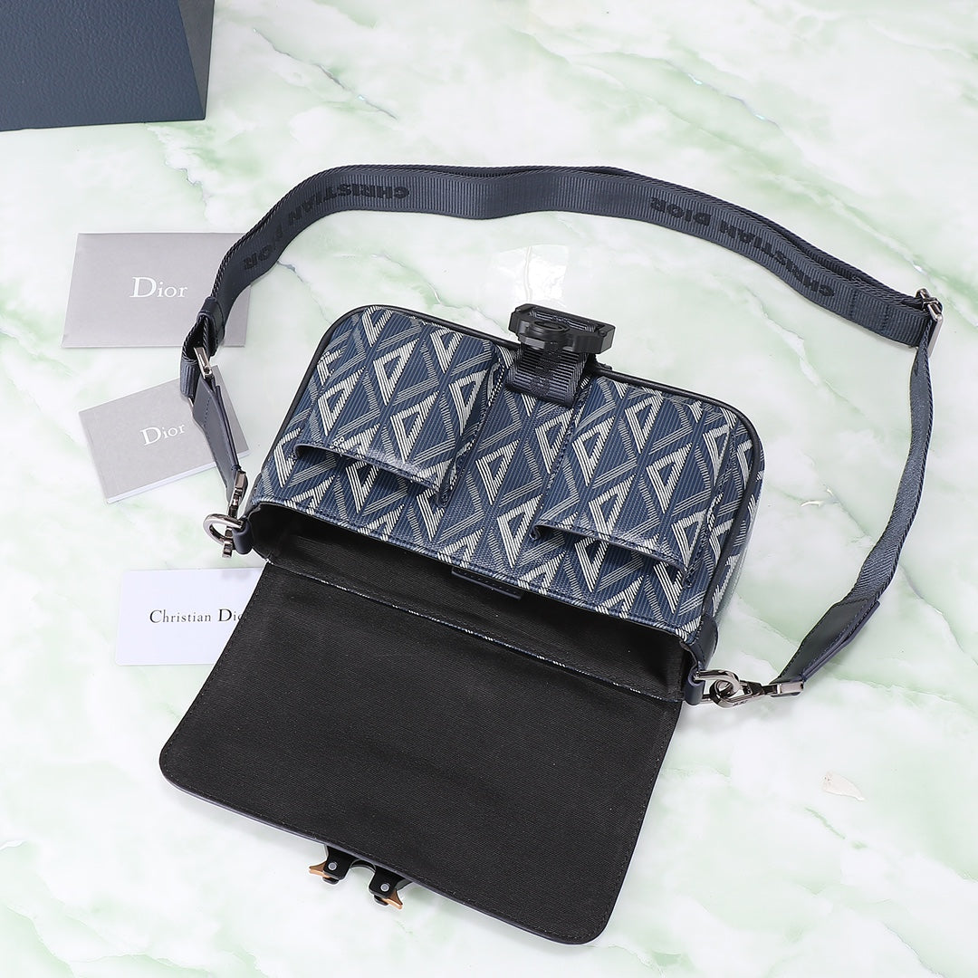 Dior Grey Geometric Pattern Crossbody Messenger Bag with Buckle