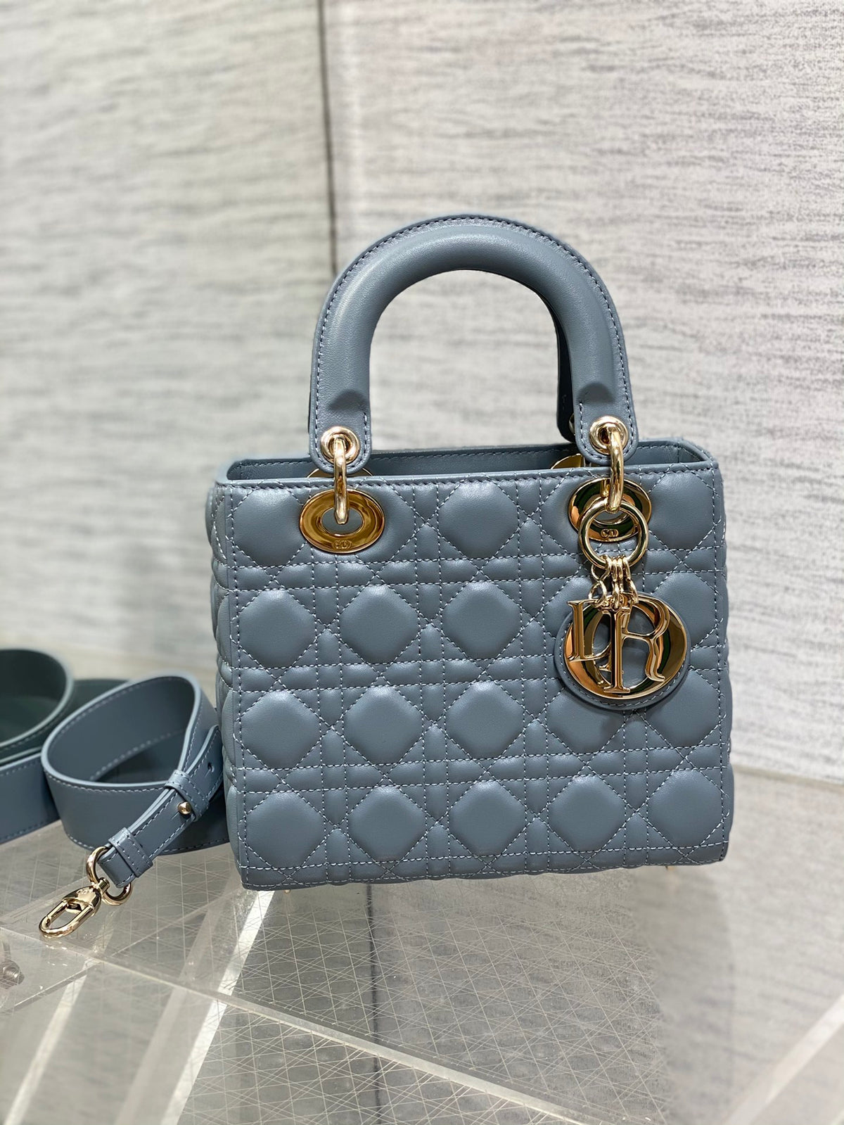 Small Lady My ABCDior Bag in Blue Cannage Lambskin