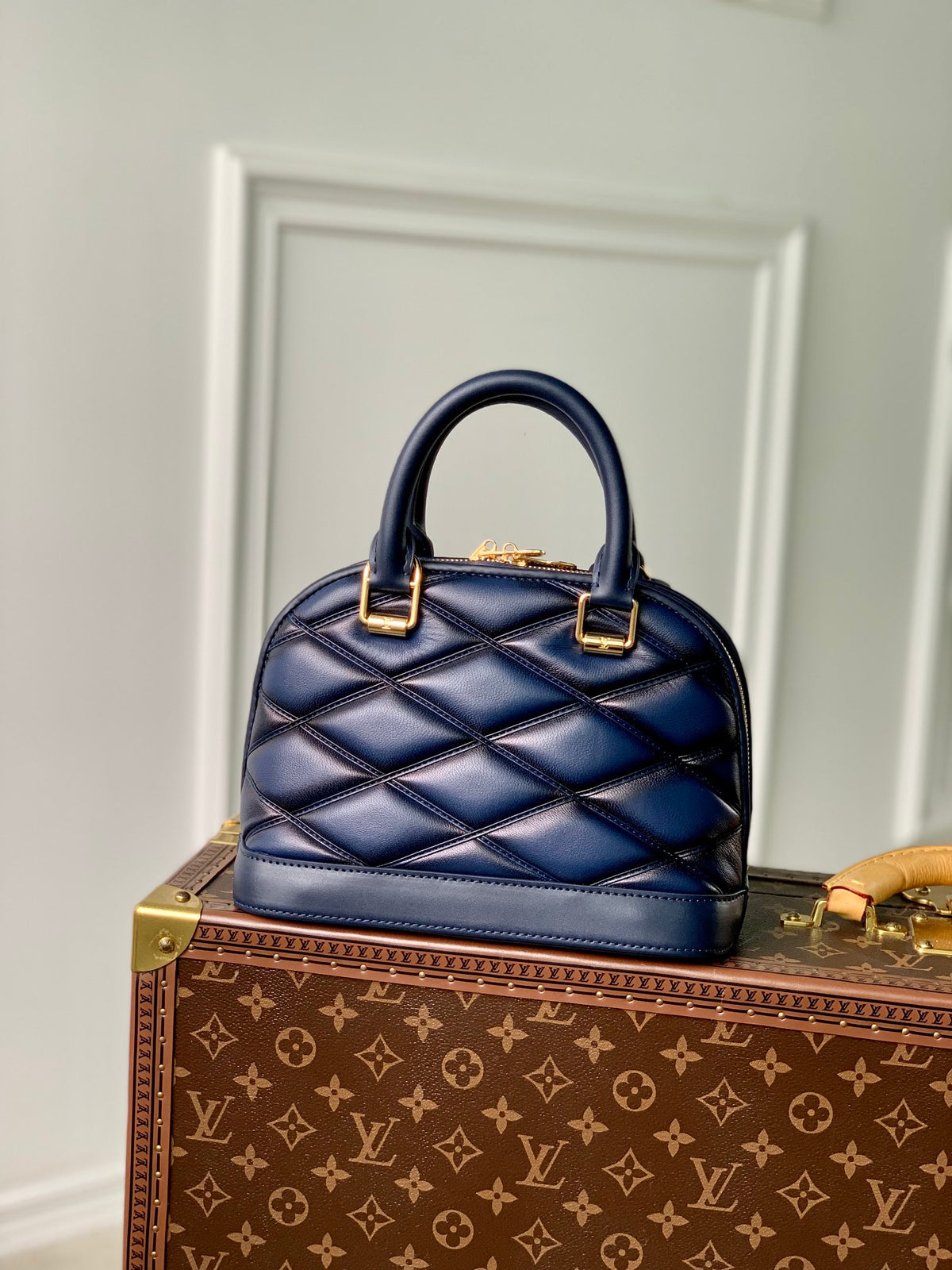 Louis Vuitton Alma BB Malletage Quilted Leather Handbag - Navy Blue