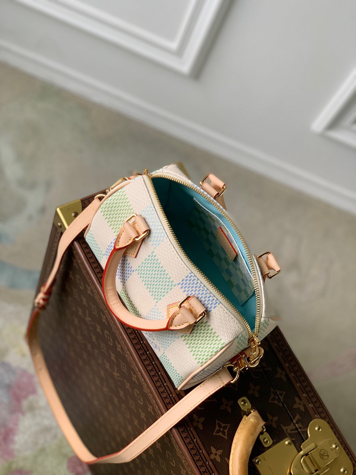 Louis Vuitton Nano Speedy Handbag - Pastel Damier Azur Canvas - Green &amp; Blue