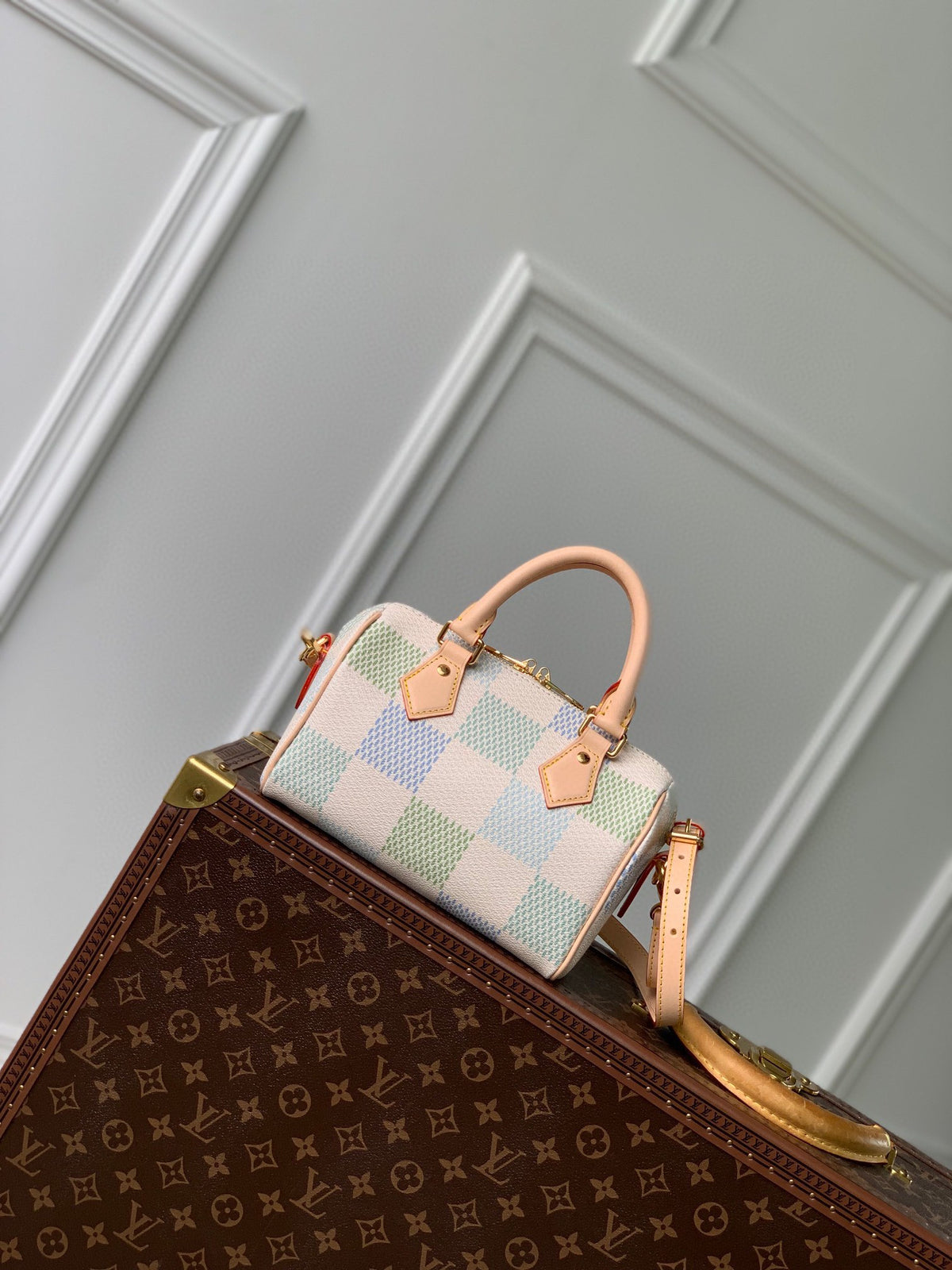 Louis Vuitton Nano Speedy Handbag - Pastel Damier Azur Canvas - Green &amp; Blue