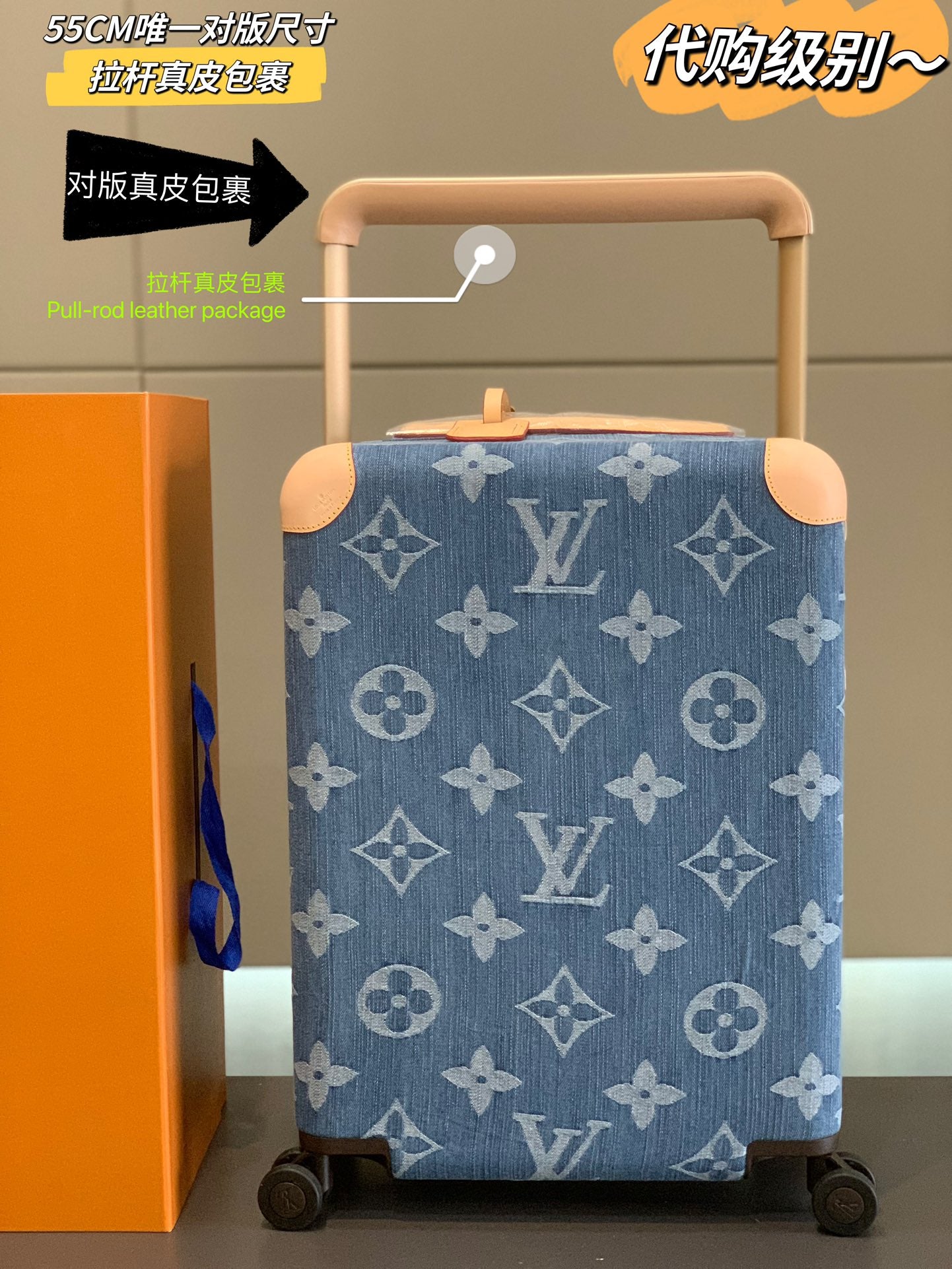 Blue Monogram Denim Pattern Rolling Suitcase Carry-On Bag