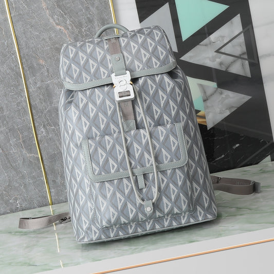 Dior Geometric Pattern Grey Canvas Backpack with Quick Release Buckle
