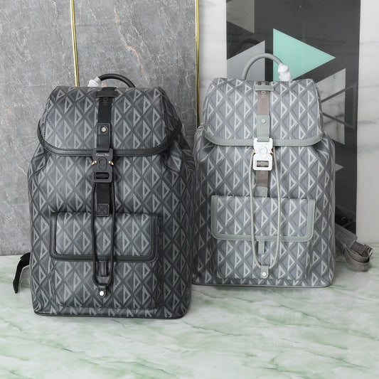 Dior Geometric Diamond Print Flap Backpack with Metal Buckle