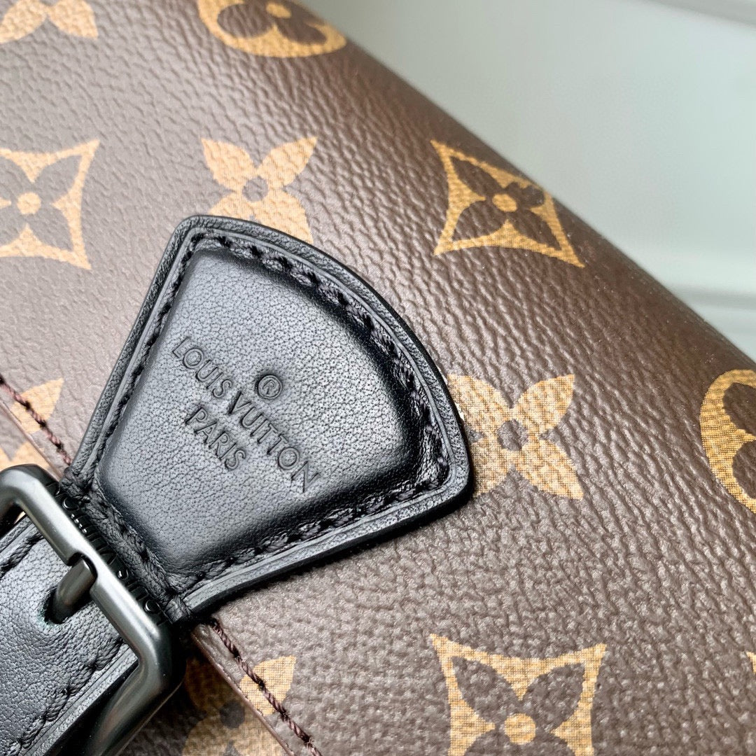 Louis Vuitton Monogram Canvas Crossbody Bag with Black Leather Trim &amp; Hardware