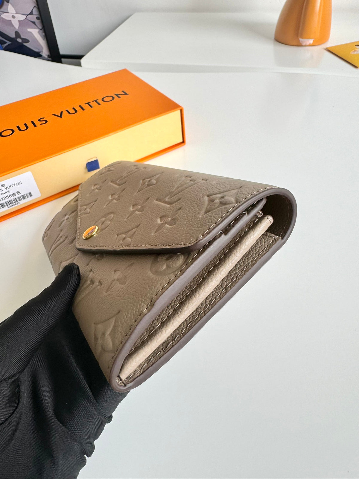 Louis Vuitton Sarah Wallet Monogram Empreinte Leather Turtledove