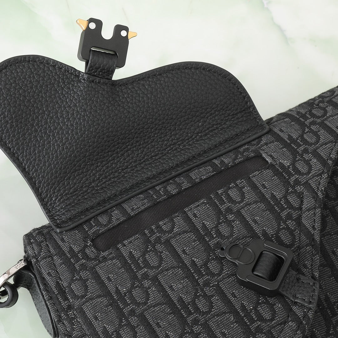 Dior Black Monogram Jacquard Saddle Crossbody Shoulder Bag