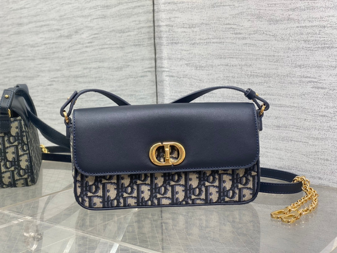 Dior Classic Navy Blue Monogram Canvas Crossbody Shoulder Bag