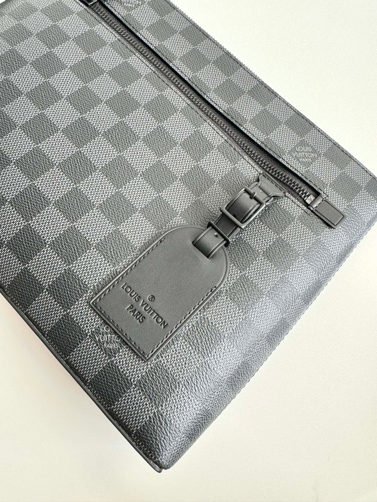 Men's Luxury Black Checkered Canvas Wristlet Clutch Pouch Bag