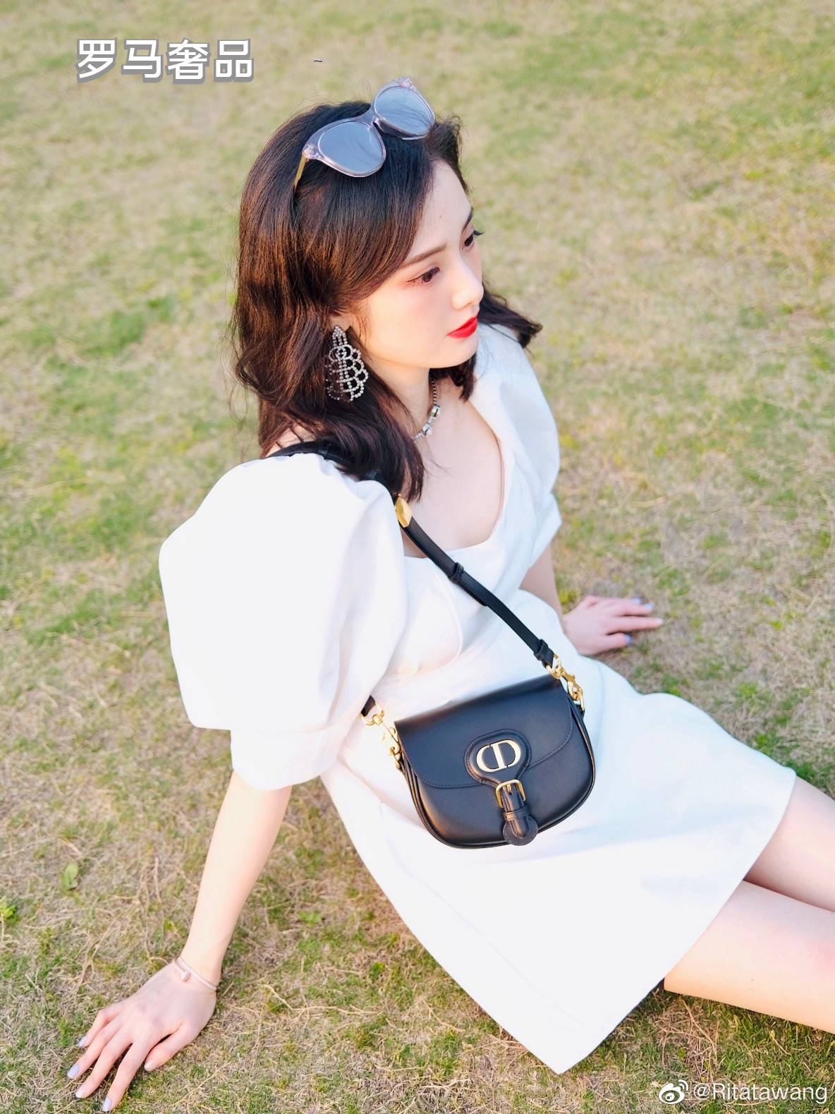 Dior Vintage Black Leather Shoulder Saddle Bag with Oval Metal Clasp