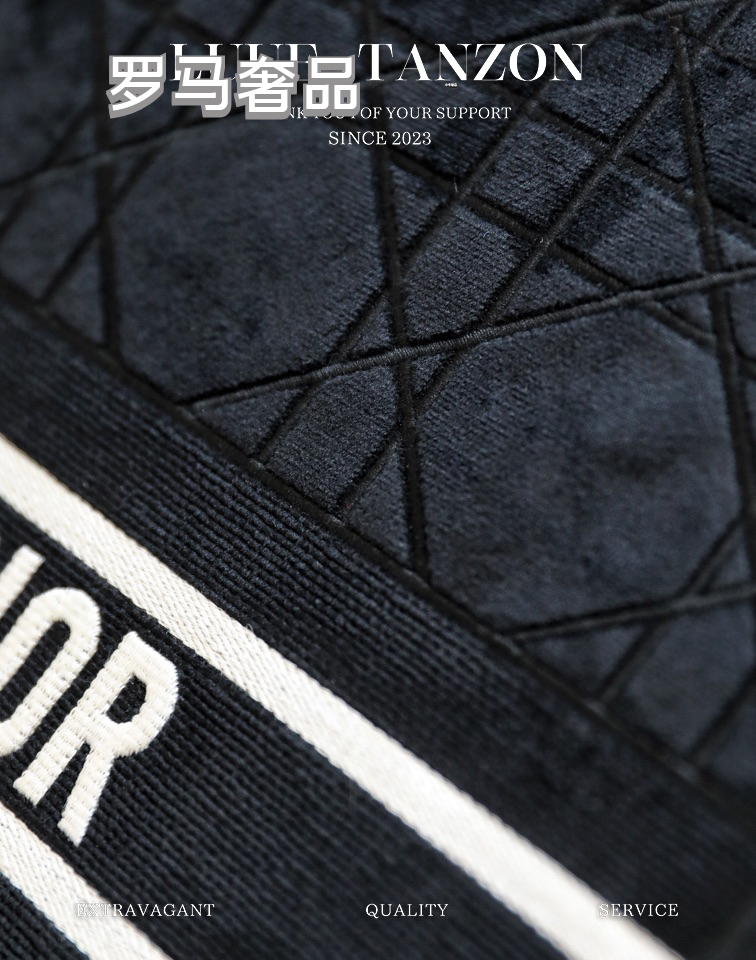 Dior Classic Black Embroidered Canvas Tote Bag with Double Top Handles