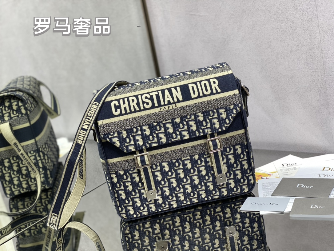 Dior Vintage Blue Monogram Jacquard Crossbody Messenger Bag