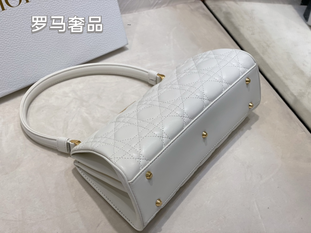 Dior Elegant Navy Blue Quilted Leather Top Handle Trapezoid Handbag